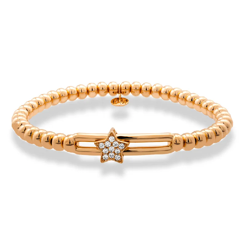 ladies bracelet leaf tropical-Hulchi Belluni Fidget Bracelet with Single Pave Diamond Moveable Star Yellow Gold Stretch Stackable