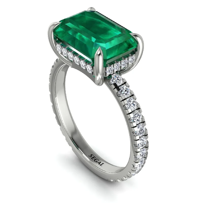 Ladies engagement rings rose gold bands-Emerald-Cut Emerald Pavé Engagement Ring - Daphne No. 6