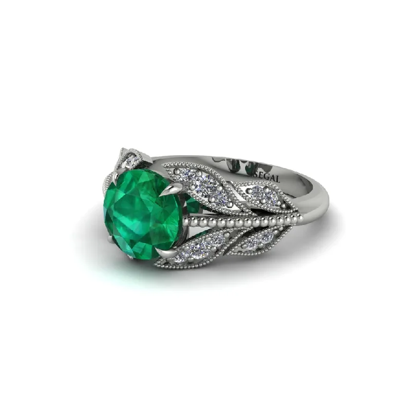 Ladies engagement rings upcycled halo bands-Emerald Majestic Leaf Gold Engagement Ring - Makenna No. 6