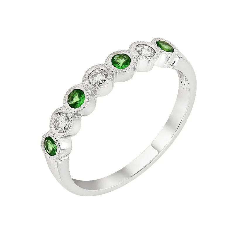 Ladies rings winter sparkle styles-14k White Gold Emerald & Diamond Wedding Band (May)