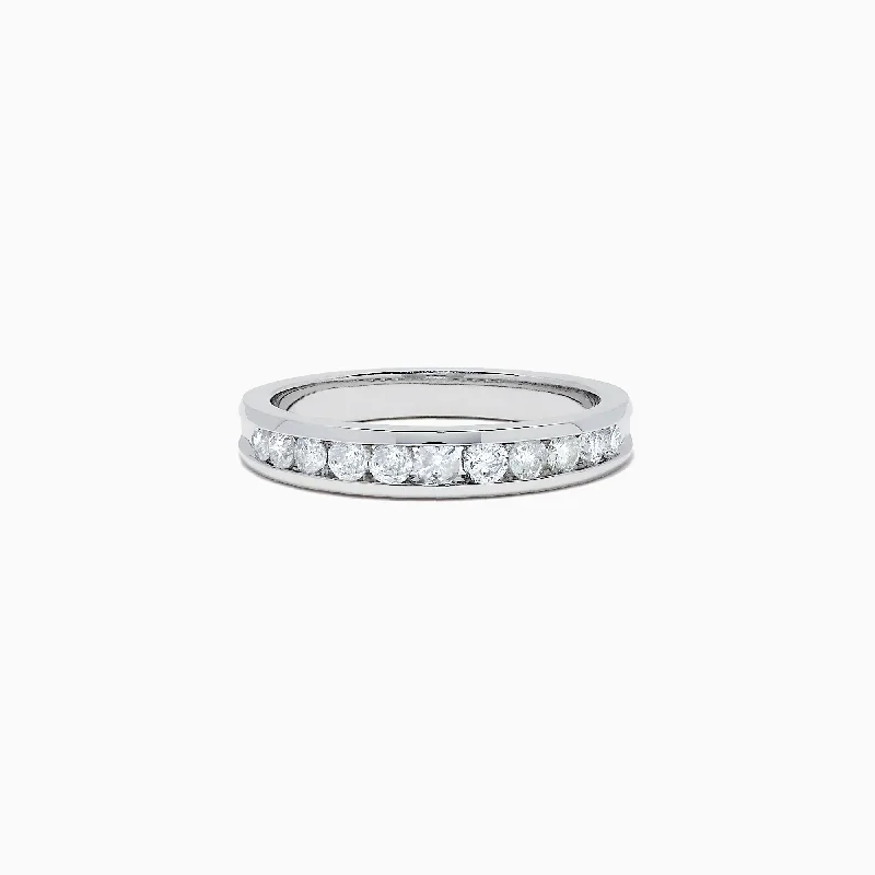 Ladies rings knot symbol designs-Bridal 14K White Gold Channel Set Diamond Band, 0.49 TCW