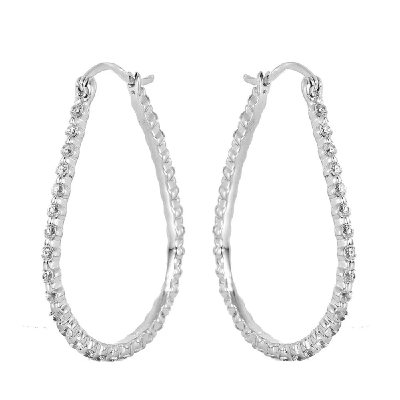 Ladies earrings neon bright earrings-Silver 925 Rhodium Plated Open Drop Hoop Earrings - STE00308