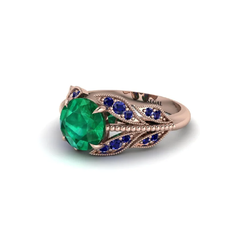 Ladies engagement rings vintage-inspired-Emerald Majestic Leaf Gold Engagement Ring - Makenna No. 65