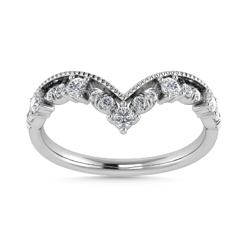 Ladies rings simple shape rings-10K White Gold Diamond 1/5 CTW Chevron Anniversary Band