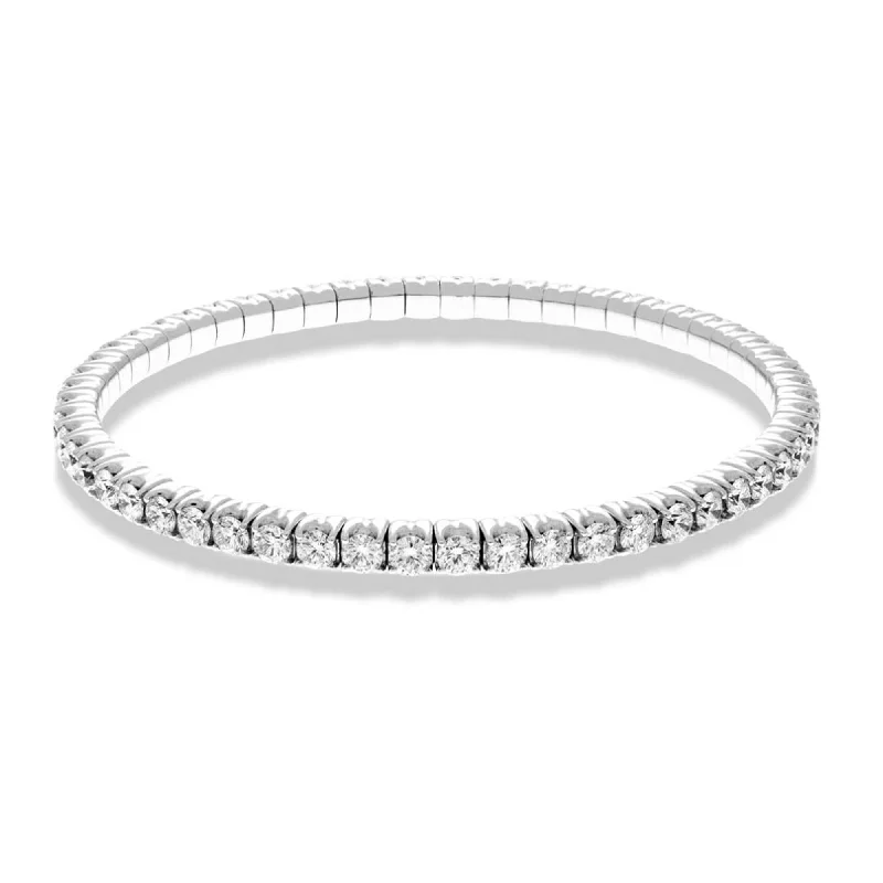 ladies bracelet seasonal feather-Hulchi Belluni 18K White Gold Tresore Stretch Tennis Bangle Bracelet, 6.00 Carats