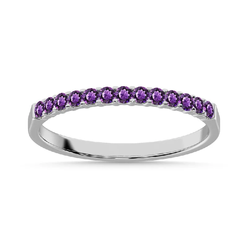 Ladies rings rounded edge designs-14K White Gold 1/4 Ctw Amethyst Anniversary Band