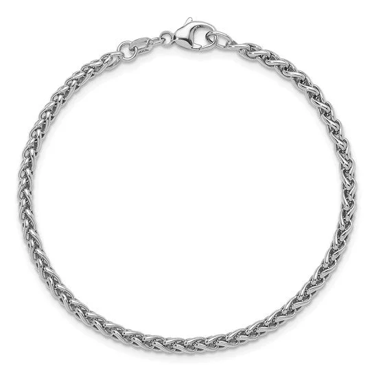 ladies bracelet romantic aquamarine-Sterling Silver Solid 3 mm Round Wheat Chain Bracelet