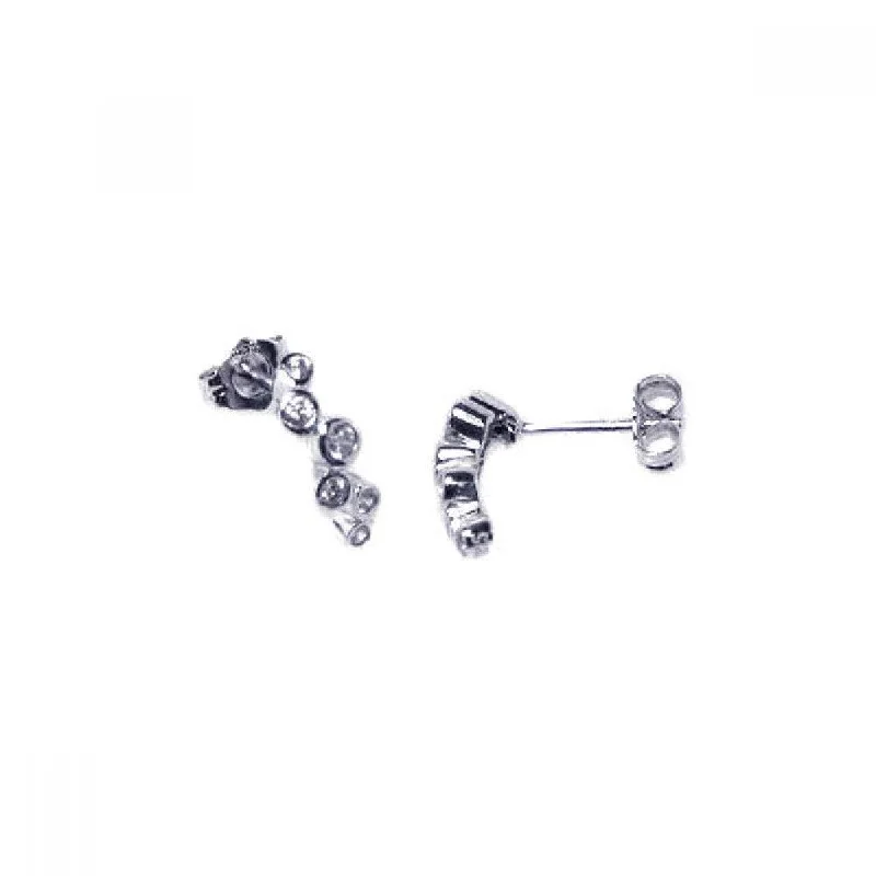 Ladies earrings casual chic vibes-Silver 925 Rhodium Plated Micro Pave Clear CZ Dangling Post Stud Earrings - ACE00015