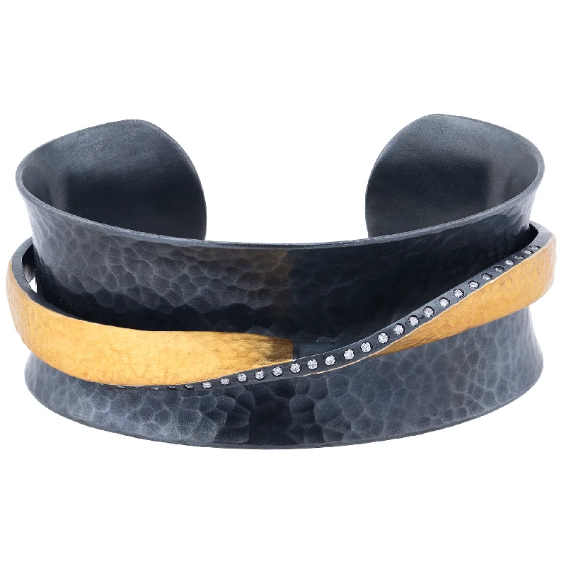 ladies bracelet infinity zodiac-Lika Behar "Twist" Open Cuff Bracelet Oxidized Silver & 24K Gold Fusion with Diamonds